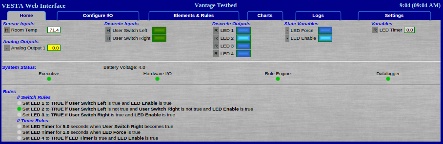 A screenshot of the web interface showing the home tab